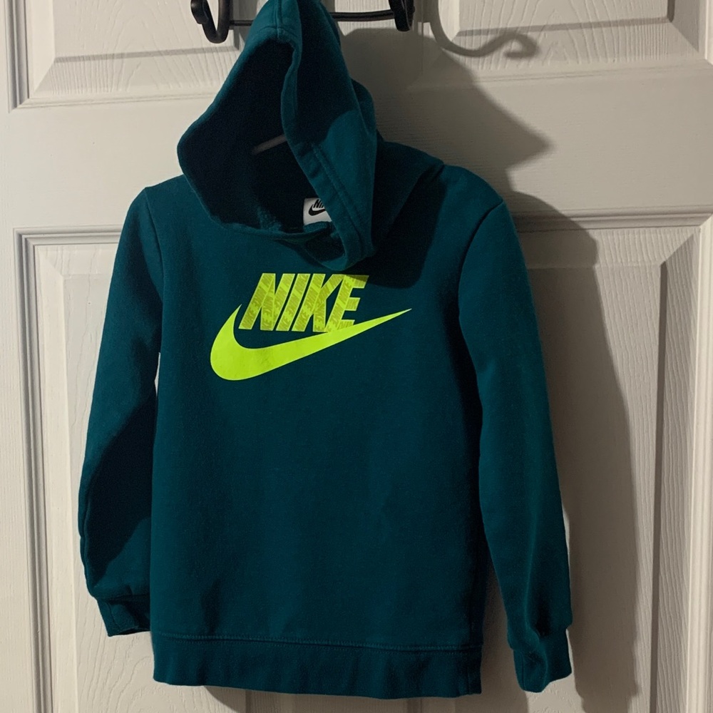 Nike Kids Hoodie in Teal with Bright Green Logo